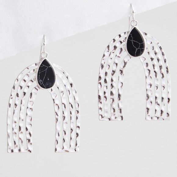 Torrid Geometric Arch Earrings - Beaded Metal Dangle Statement Jewelry Beads - Picture 3 of 6